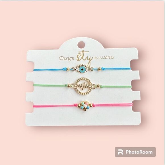 Macrame String Evil Eye Lucky Boho Bracelet NEW Set of 3 - Picture 1 of 3